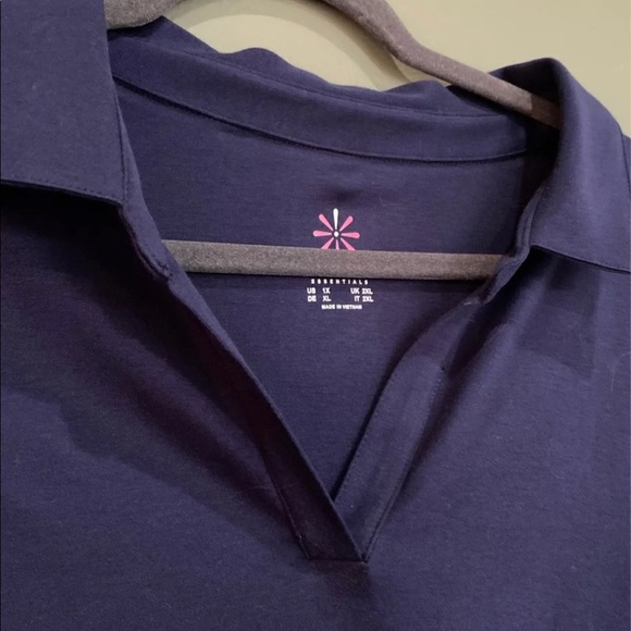 Isaac Mizrahi Live QVC Pima split neck polo top navy blue 1X - Picture 3 of 3